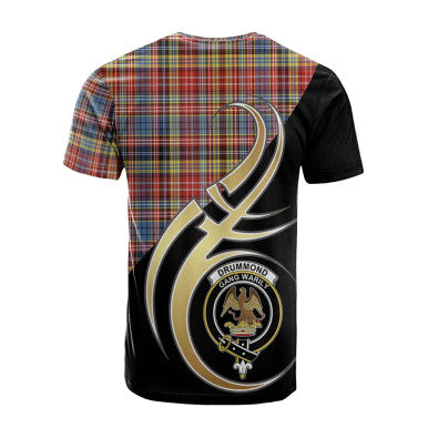 Scottish Drummond of Strathallan Clan Crest Tartan T-Shirt Believe in Me Back Side Tartan Plaid