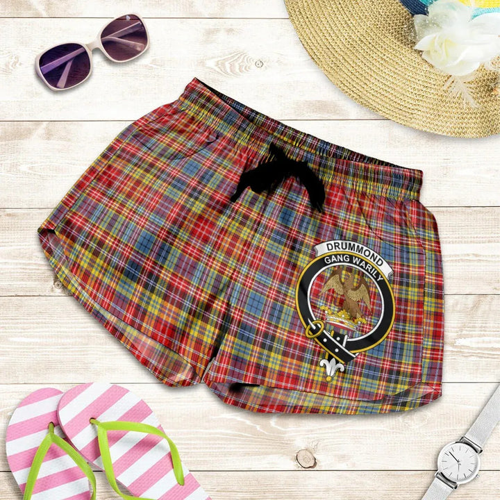 Scottish Drummond of Strathallan Clan Crest Tartan Women Shorts