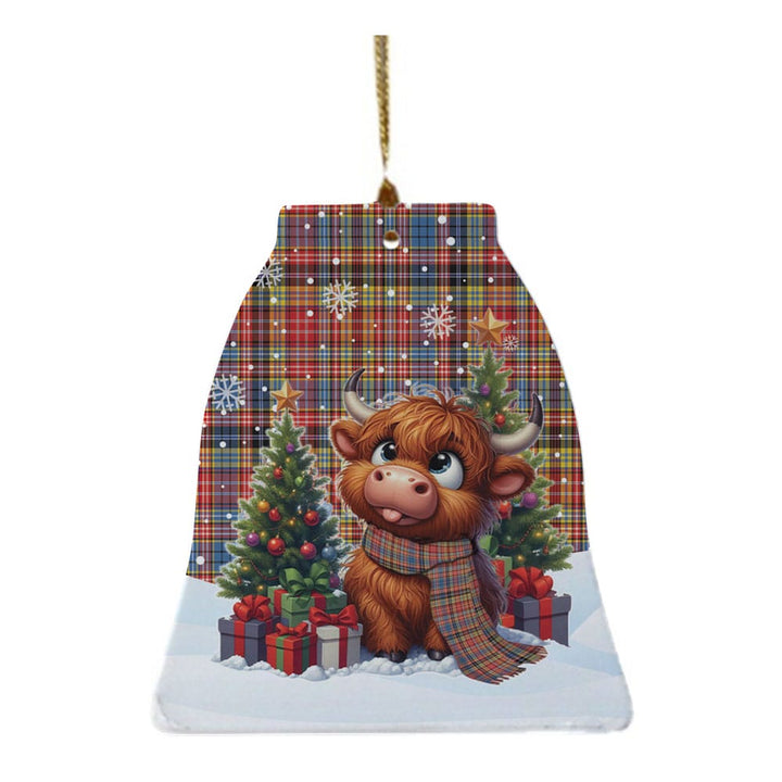Scottish Drummond of Strathallan Clan Tartan Ceramic Ornament Cute Highland Cow Christmas Bell Style Tartan Plaid