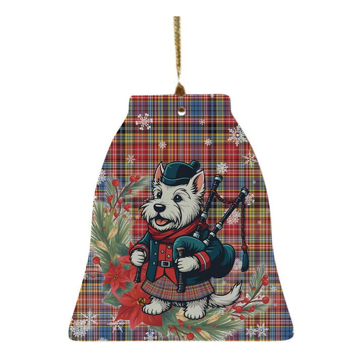Scottish Drummond of Strathallan Clan Tartan Ceramic Ornament Cute Scottish Terrier Dog Bell Style Tartan Plaid