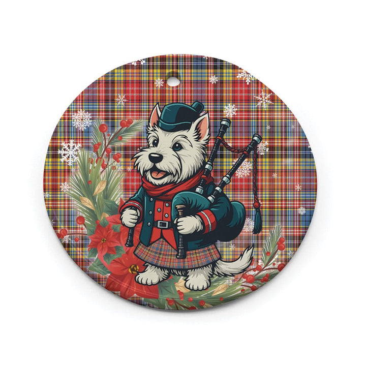 Scottish Drummond of Strathallan Clan Tartan Ceramic Ornament Cute Scottish Terrier Dog Circle Style Tartan Plaid