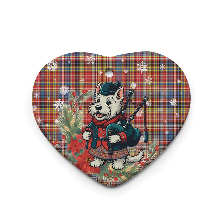 Scottish Drummond of Strathallan Clan Tartan Ceramic Ornament Cute Scottish Terrier Dog Heart Style Tartan Plaid