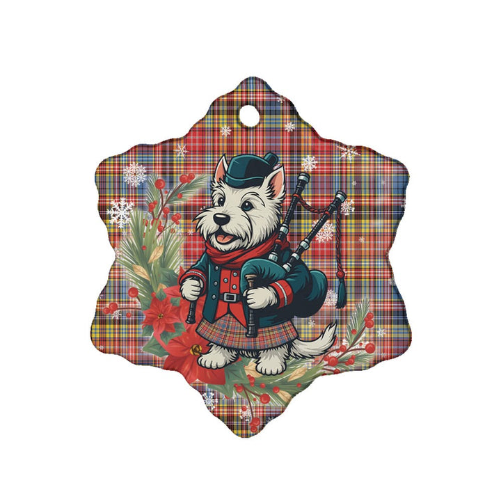 Scottish Drummond of Strathallan Clan Tartan Ceramic Ornament Cute Scottish Terrier Dog Snow Flake Style Tartan Plaid