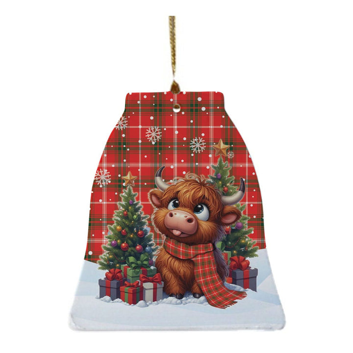 Scottish Duke of Rothesay Modern Clan Tartan Ceramic Ornament Cute Highland Cow Christmas Bell Style Tartan Plaid