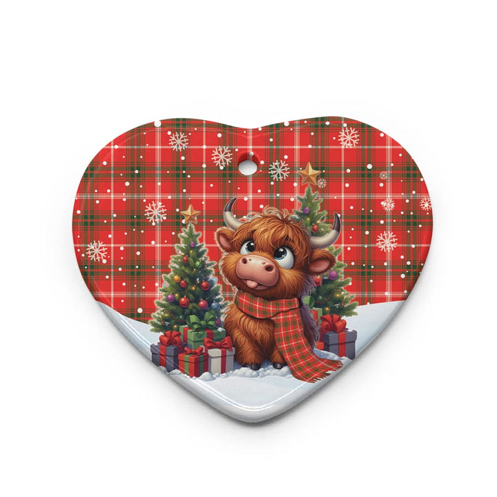 Scottish Duke of Rothesay Modern Clan Tartan Ceramic Ornament Cute Highland Cow Christmas Heart Style Tartan Plaid