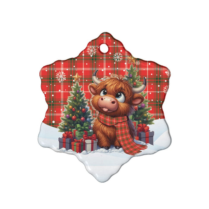 Scottish Duke of Rothesay Modern Clan Tartan Ceramic Ornament Cute Highland Cow Christmas Snow Flake Style Tartan Plaid