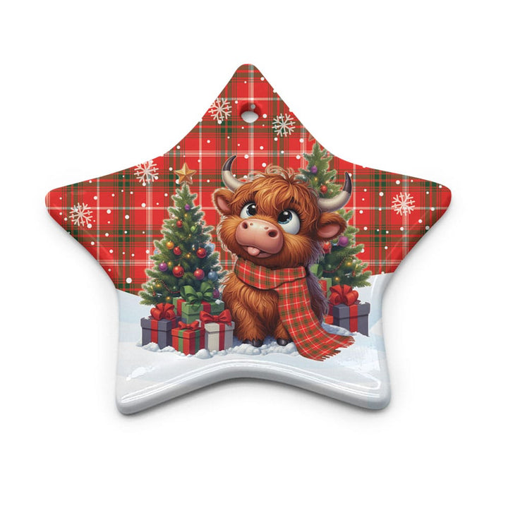 Scottish Duke of Rothesay Modern Clan Tartan Ceramic Ornament Cute Highland Cow Christmas Star Style Tartan Plaid