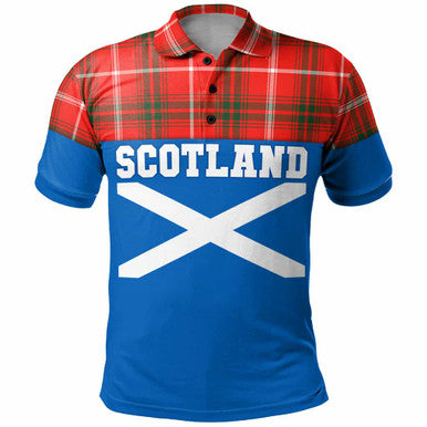 Scottish Duke of Rothesay Modern Clan Tartan Polo Shirt - Lion Rampant of Scotland With Flag Front Side Tartan Plaid