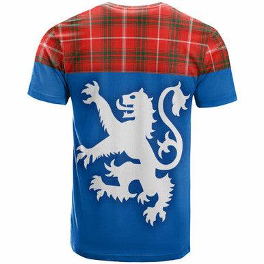 Scottish Duke of Rothesay Modern Clan Tartan T-Shirt - Lion Rampant of Scotland With Flag Back Side Tartan Plaid