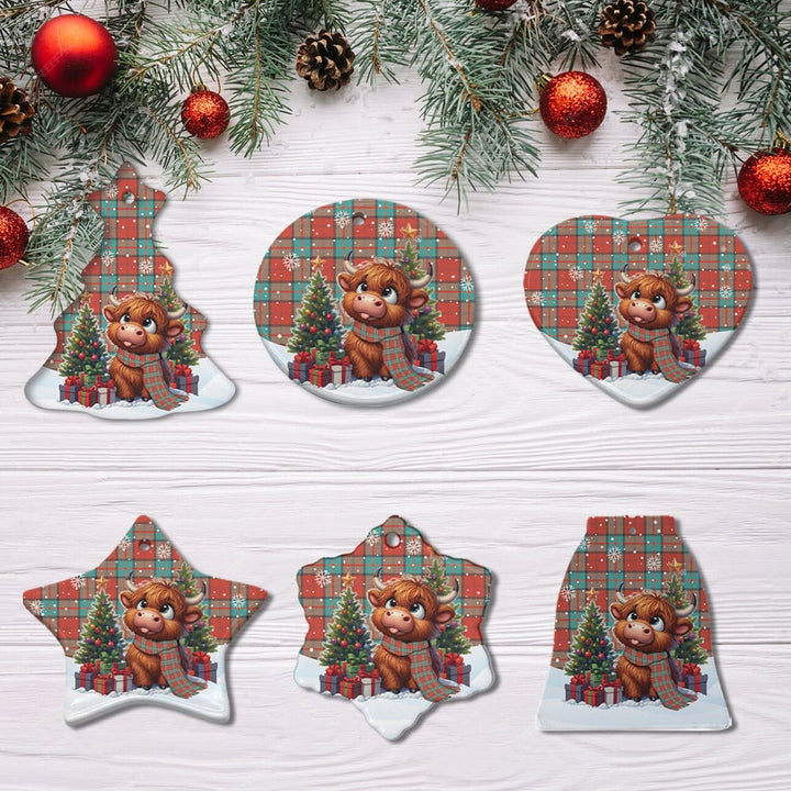 Scottish Dunbar Ancient Clan Tartan Ceramic Ornament Cute Highland Cow Christmas All Style Tartan Plaid