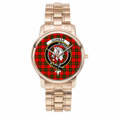 Scottish Dunbar Clan Crest Tartan Folding Clasp Steel Quartz Watches Tartan Plaid Rose Gold 1