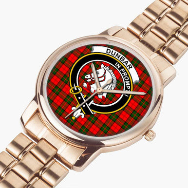 Scottish Dunbar Clan Crest Tartan Folding Clasp Steel Quartz Watches Tartan Plaid Rose Gold 2