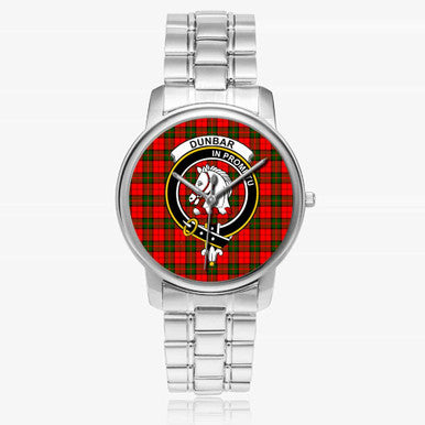 Scottish Dunbar Clan Crest Tartan Folding Clasp Steel Quartz Watches Tartan Plaid Silver 1