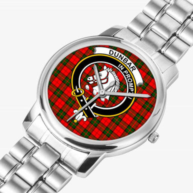 Scottish Dunbar Clan Crest Tartan Folding Clasp Steel Quartz Watches Tartan Plaid Silver 2