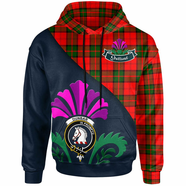 Scottish Dunbar Clan Crest Tartan Hoodie - Scotland Thistle Style Front Side Tartan Plaid