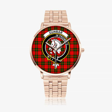 Scottish Dunbar Clan Crest Tartan Instafamous Steel Quartz Watches Tartan Plaid Rose Gold 1