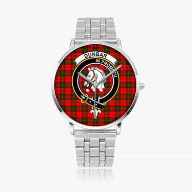 Scottish Dunbar Clan Crest Tartan Instafamous Steel Quartz Watches Tartan Plaid Silver 1