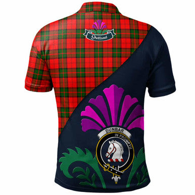 Scottish Dunbar Clan Crest Tartan Polo Shirt - Scotland Thistle Style Back Side Tartan Plaid