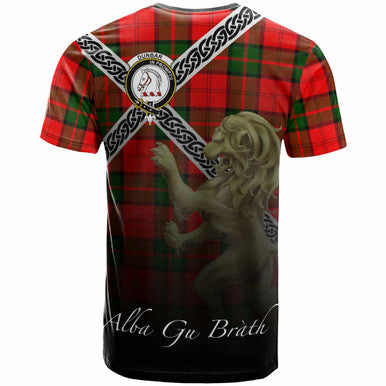 Scottish Dunbar Clan Crest Tartan T-Shirt - Celtic With Scotland Lion Back Side Tartan Plaid