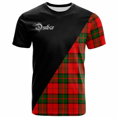 Scottish Dunbar Clan Crest Tartan T-Shirt - Military Logo Front Side Tartan Plaid
