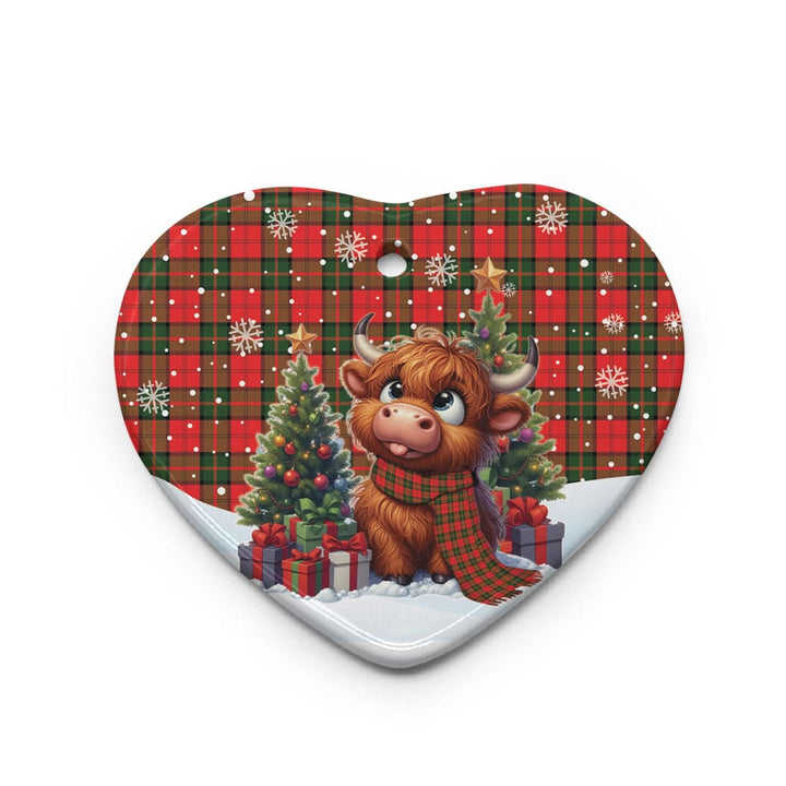 Scottish Dunbar Modern Clan Tartan Ceramic Ornament Cute Highland Cow Christmas Heart Style Tartan Plaid