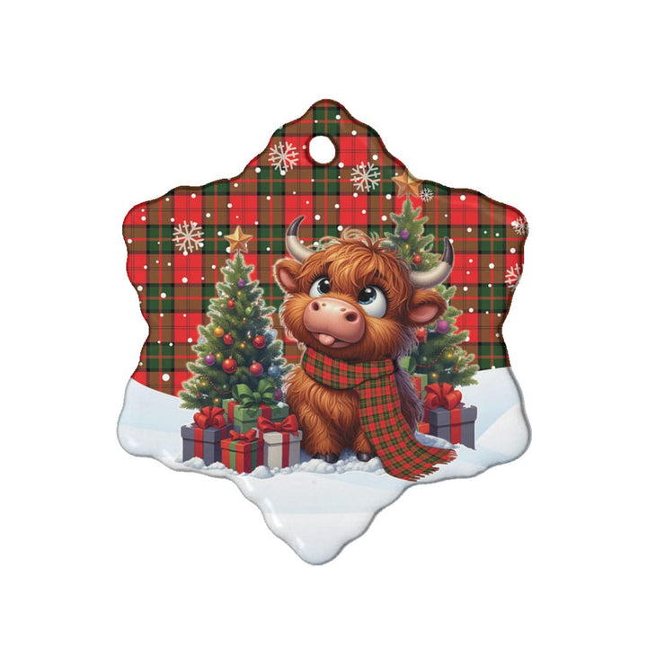 Scottish Dunbar Modern Clan Tartan Ceramic Ornament Cute Highland Cow Christmas Snow Flake Style Tartan Plaid