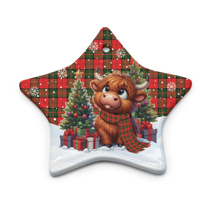 Scottish Dunbar Modern Clan Tartan Ceramic Ornament Cute Highland Cow Christmas Star Style Tartan Plaid