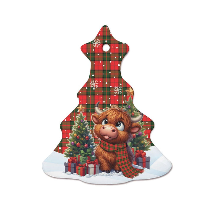 Scottish Dunbar Modern Clan Tartan Ceramic Ornament Cute Highland Cow Christmas Tree Style Tartan Plaid