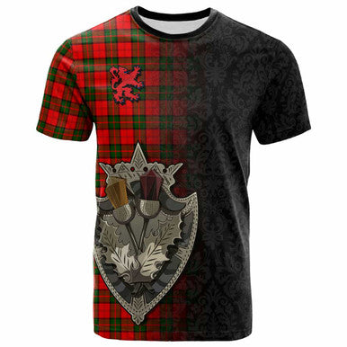 Scottish Dunbar Modern Clan Tartan T-Shirt - Half Thistle Flowers Celtic Design Front Side Tartan Plaid