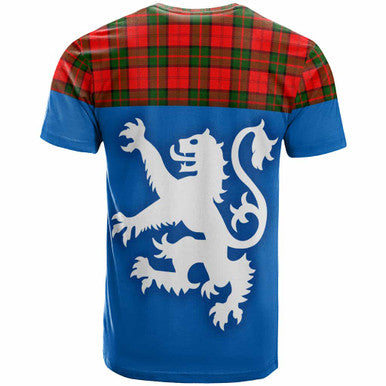 Scottish Dunbar Modern Clan Tartan T-Shirt - Lion Rampant of Scotland With Flag Back Side Tartan Plaid