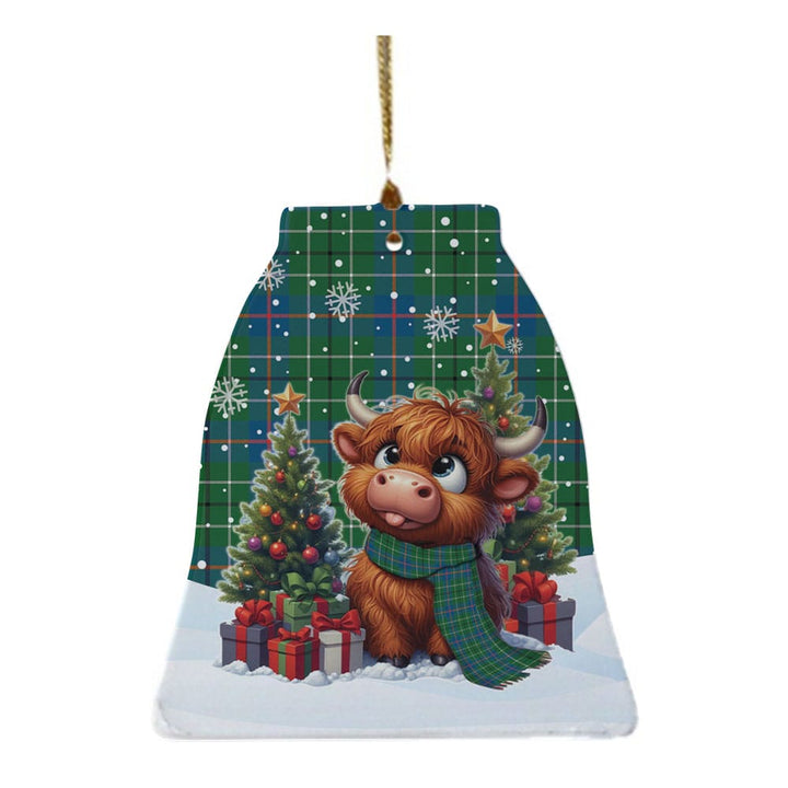 Scottish Duncan Ancient Clan Tartan Ceramic Ornament Cute Highland Cow Christmas Bell Style Tartan Plaid