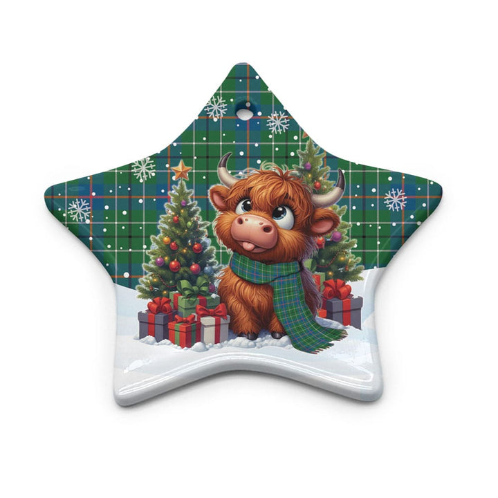 Scottish Duncan Ancient Clan Tartan Ceramic Ornament Cute Highland Cow Christmas Star Style Tartan Plaid