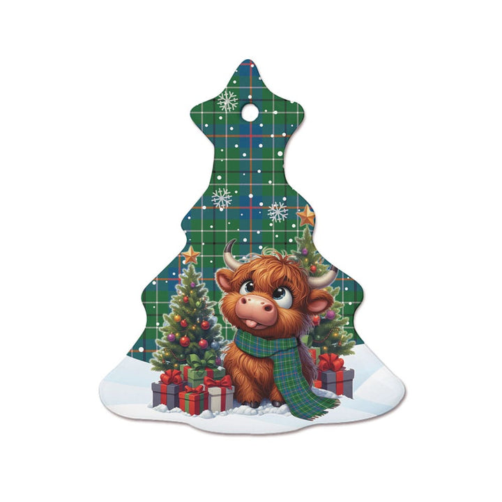Scottish Duncan Ancient Clan Tartan Ceramic Ornament Cute Highland Cow Christmas Tree Style Tartan Plaid