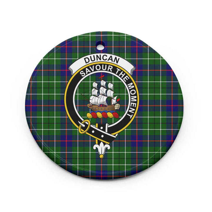 Scottish Duncan Clan Crest Tartan Ceramic Ornament Circle Shape Tartan Plaid