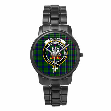 Scottish Duncan Clan Crest Tartan Folding Clasp Steel Quartz Watches Tartan Plaid Black 1