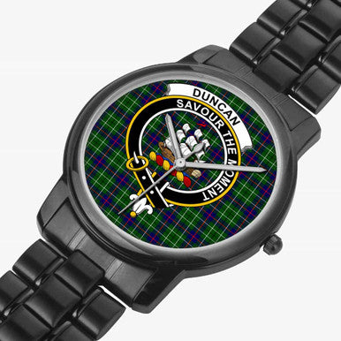 Scottish Duncan Clan Crest Tartan Folding Clasp Steel Quartz Watches Tartan Plaid Black 2