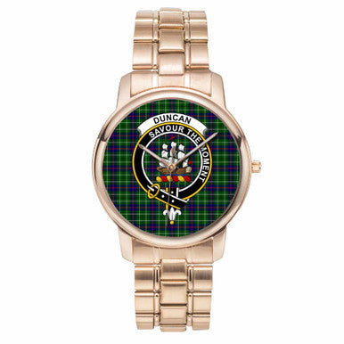 Scottish Duncan Clan Crest Tartan Folding Clasp Steel Quartz Watches Tartan Plaid Rose Gold 1