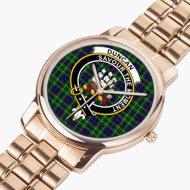 Scottish Duncan Clan Crest Tartan Folding Clasp Steel Quartz Watches Tartan Plaid Rose Gold 2