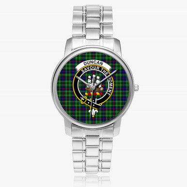 Scottish Duncan Clan Crest Tartan Folding Clasp Steel Quartz Watches Tartan Plaid Silver 1