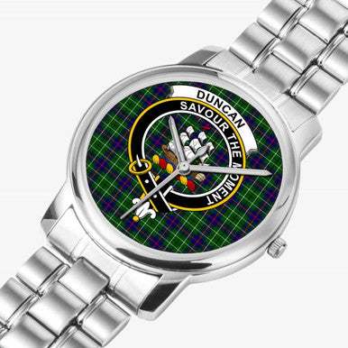 Scottish Duncan Clan Crest Tartan Folding Clasp Steel Quartz Watches Tartan Plaid Silver 2