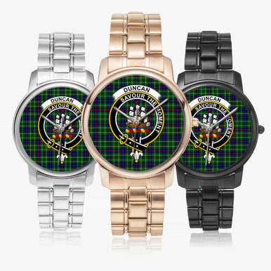Scottish Duncan Clan Crest Tartan Folding Clasp Steel Quartz Watches Tartan Plaid All