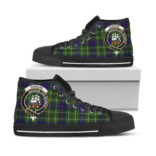 Scottish Duncan Clan Crest Tartan High Top Shoes Black Sole Tartan Plaid