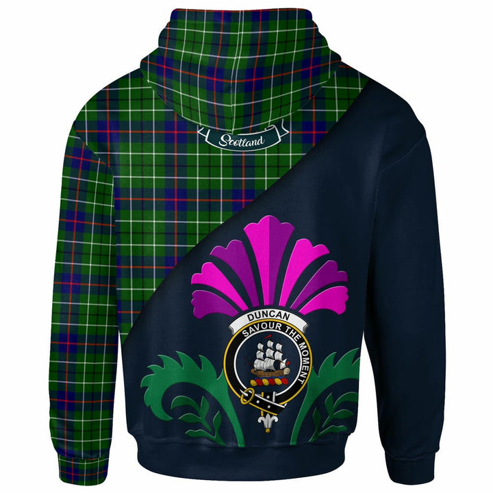 Scottish Duncan Clan Crest Tartan Hoodie - Scotland Thistle Style Back Side Tartan Plaid