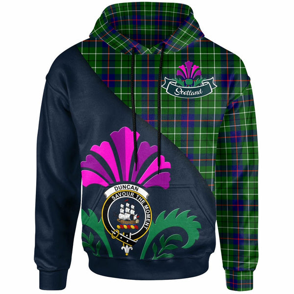 Scottish Duncan Clan Crest Tartan Hoodie - Scotland Thistle Style Front Side Tartan Plaid
