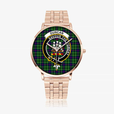 Scottish Duncan Clan Crest Tartan Instafamous Steel Quartz Watches Tartan Plaid Rose Gold 1