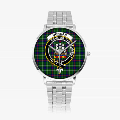 Scottish Duncan Clan Crest Tartan Instafamous Steel Quartz Watches Tartan Plaid Silver 1
