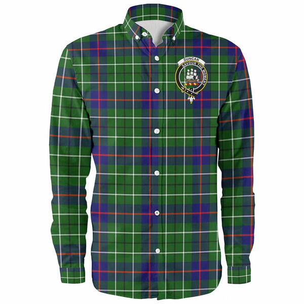 Scottish Duncan Clan Crest Tartan Long Sleeve Shirt Front Side Tartan Plaid