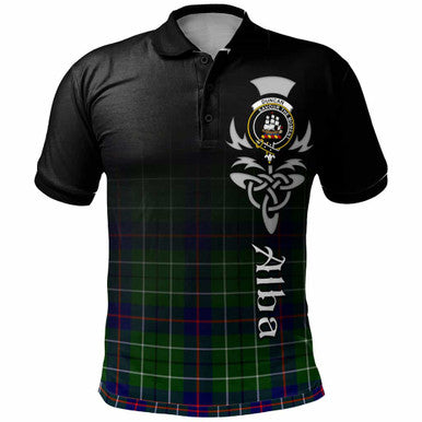Scottish Duncan Clan Crest Tartan Polo Shirt - Alba Gu Brath Family Crest Celtic Inspired Front Side Tartan Plaid