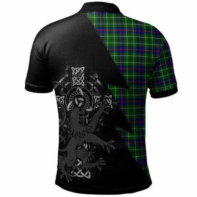 Scottish Duncan Clan Crest Tartan Polo Shirt - Lion Rampant Celtic Cross Flash Style Back Side Tartan Plaid