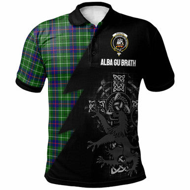 Scottish Duncan Clan Crest Tartan Polo Shirt - Lion Rampant Celtic Cross Flash Style Front Side Tartan Plaid